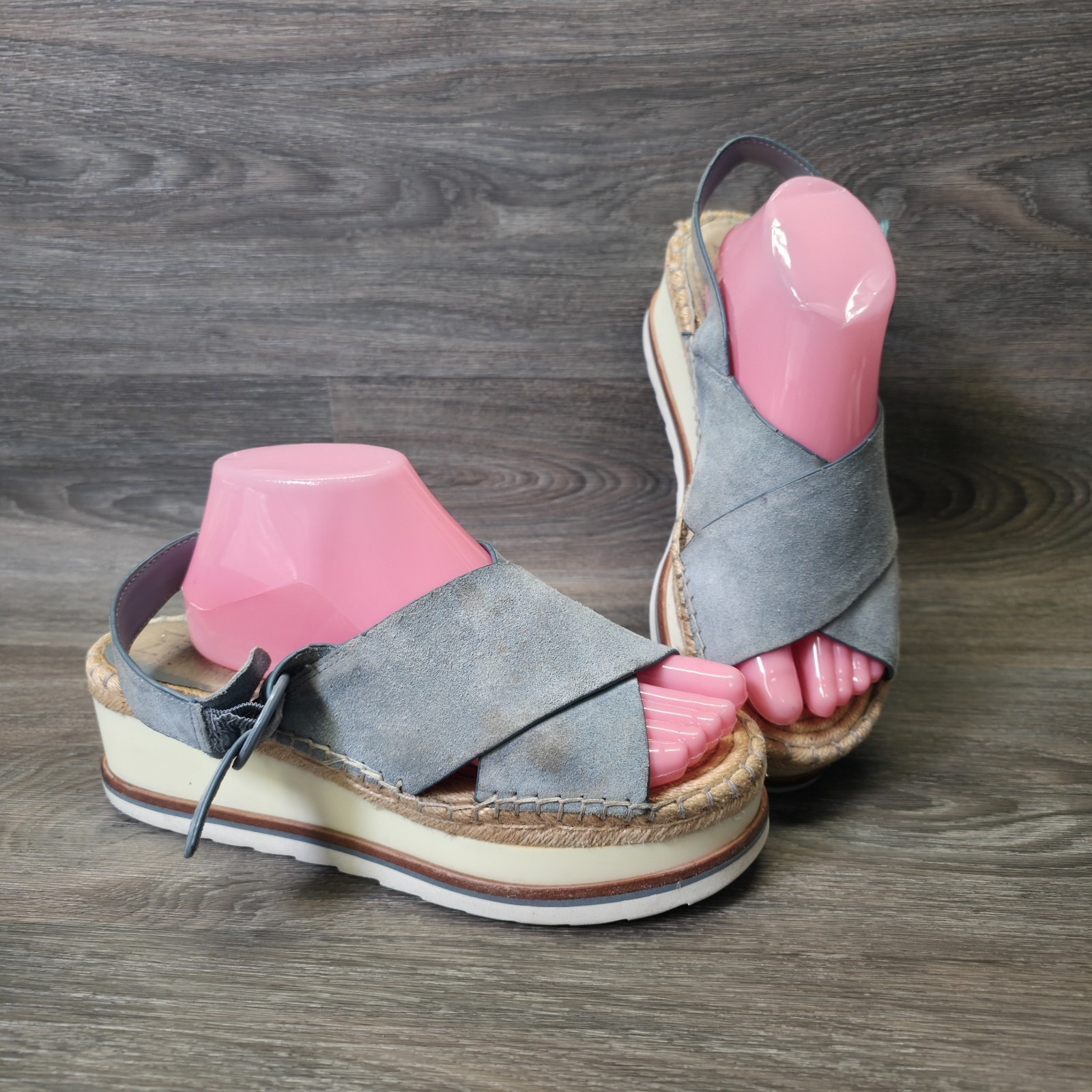 Marc Fisher Sandals Womens 9.5m Blue Leather Espadrille Platform Glenna Wedge